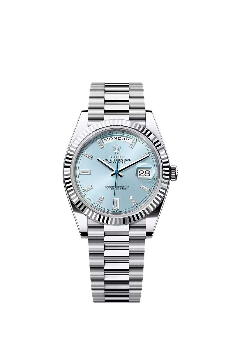 Rolex Day-Date 40 Platinum Ice Blue Baguette Dial
