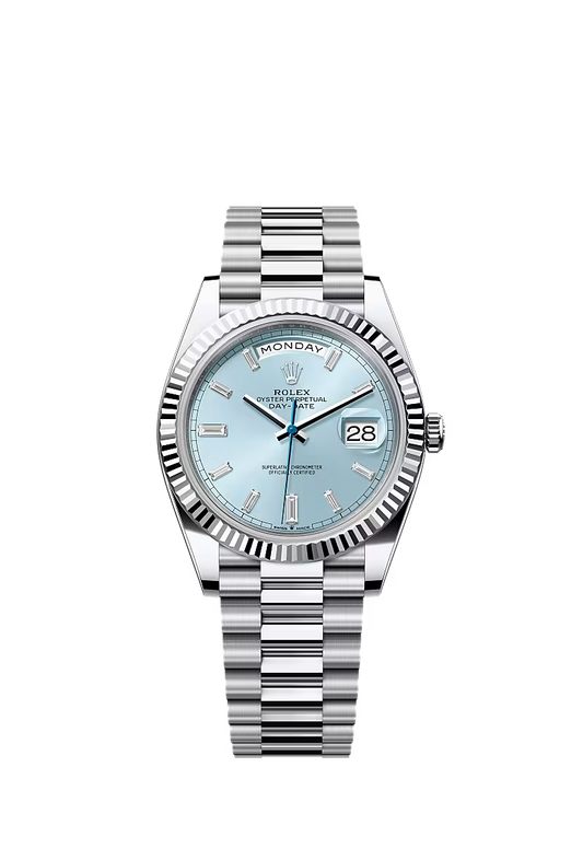Rolex Day-Date 40 Platinum Ice Blue Baguette Dial